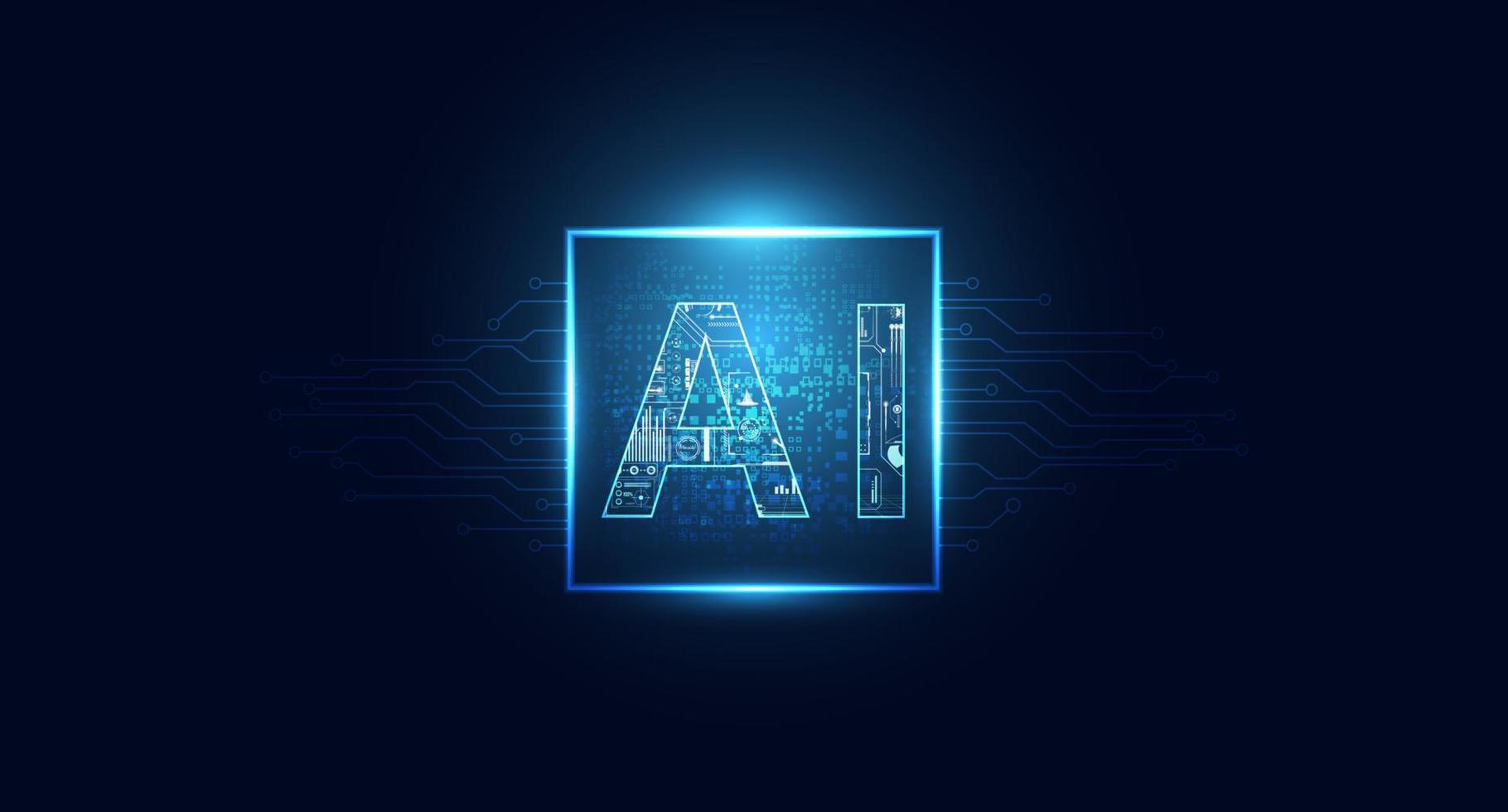 Abstract technology Ai computing chipset on circuit board concept working data of Artificial intelligence and futuristic digital for future on dark blue background. vector