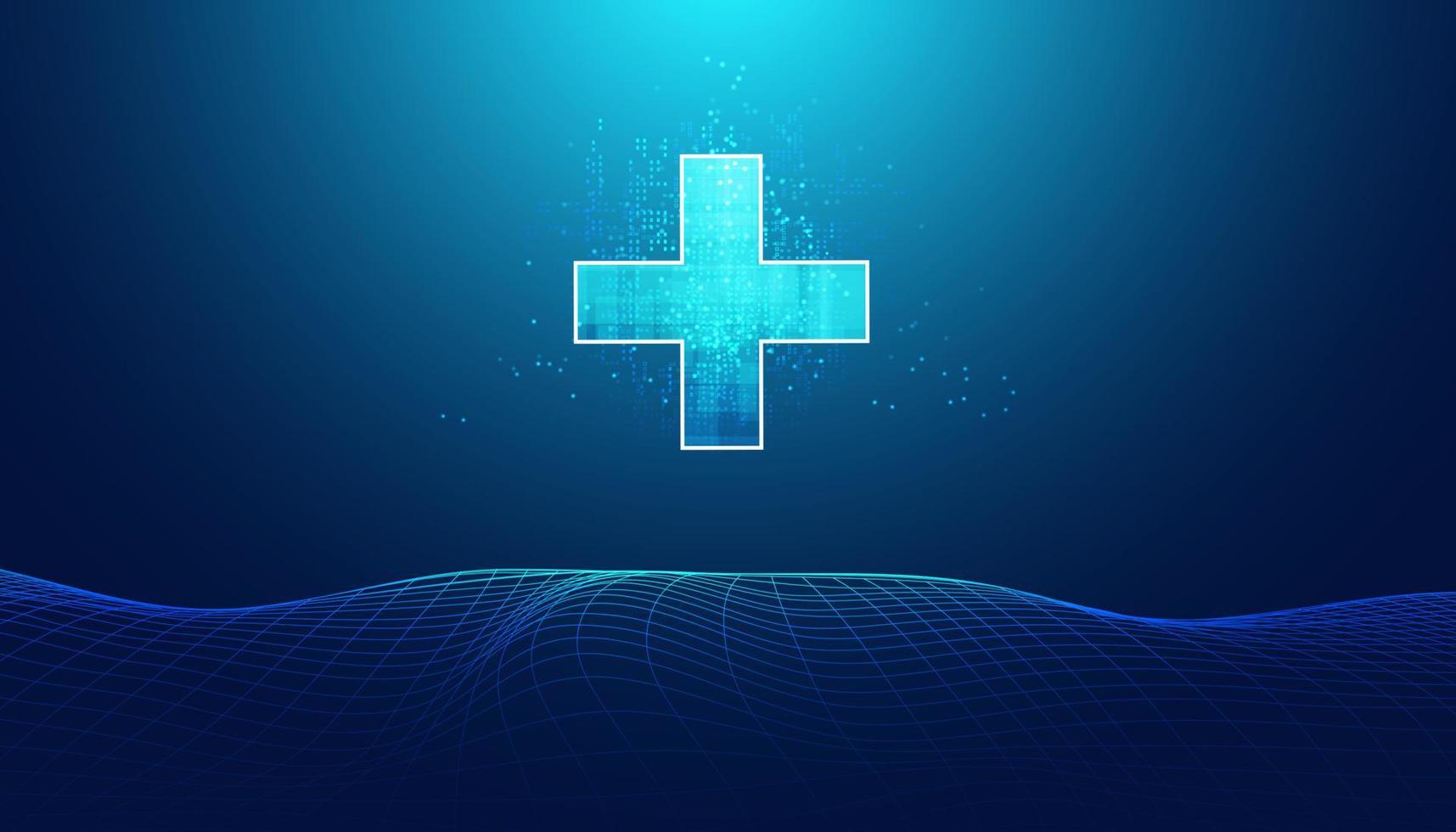 Abstract health science consist health plus digital technology concept  modern medical on hi tech future blue background. vector