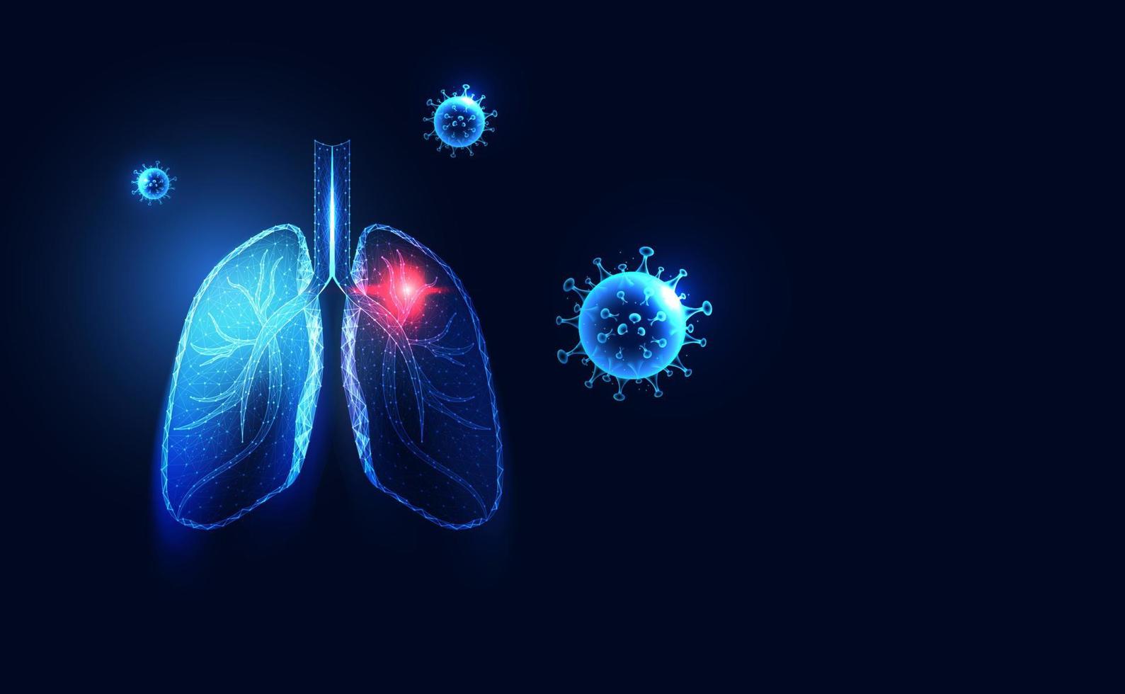 Abstract Human lungs anatomy wireframe dot and lines triangles point with virus Covid-19,Coronavirus,Sars disease,SARS-CoV-2 concept viruses in the air, droplets from the infected person.Illustration vector