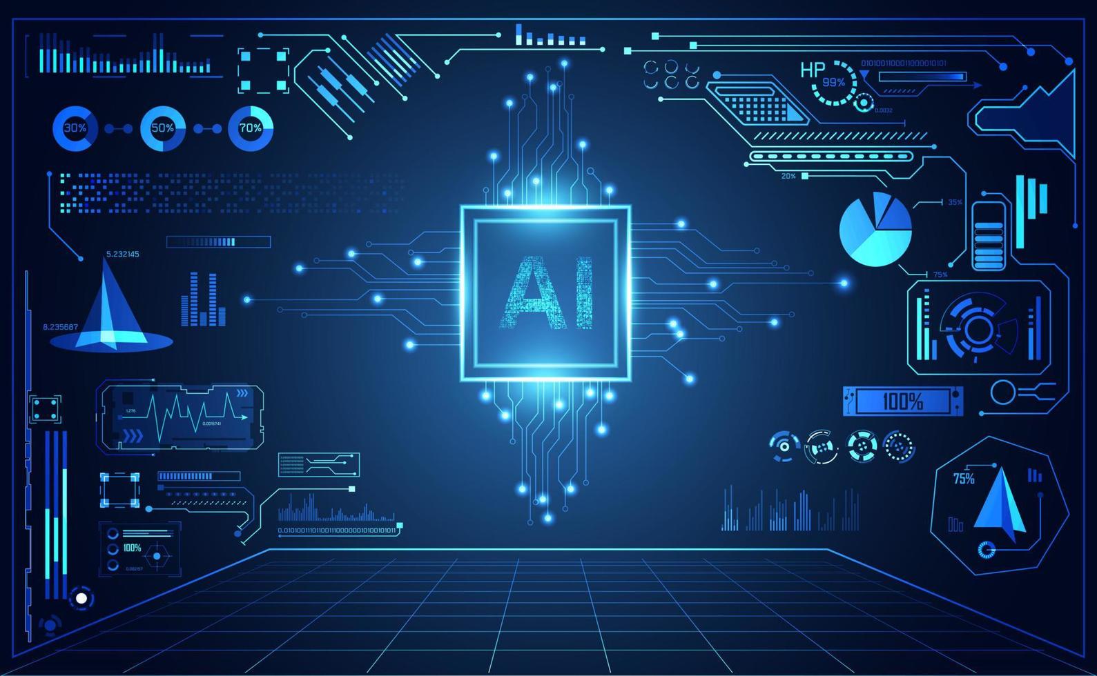 abstract technology ui futuristic concept ai hud interface hologram elements of digital data chart, communication, computing and circle percent vitality innovation on hi tech future design background vector