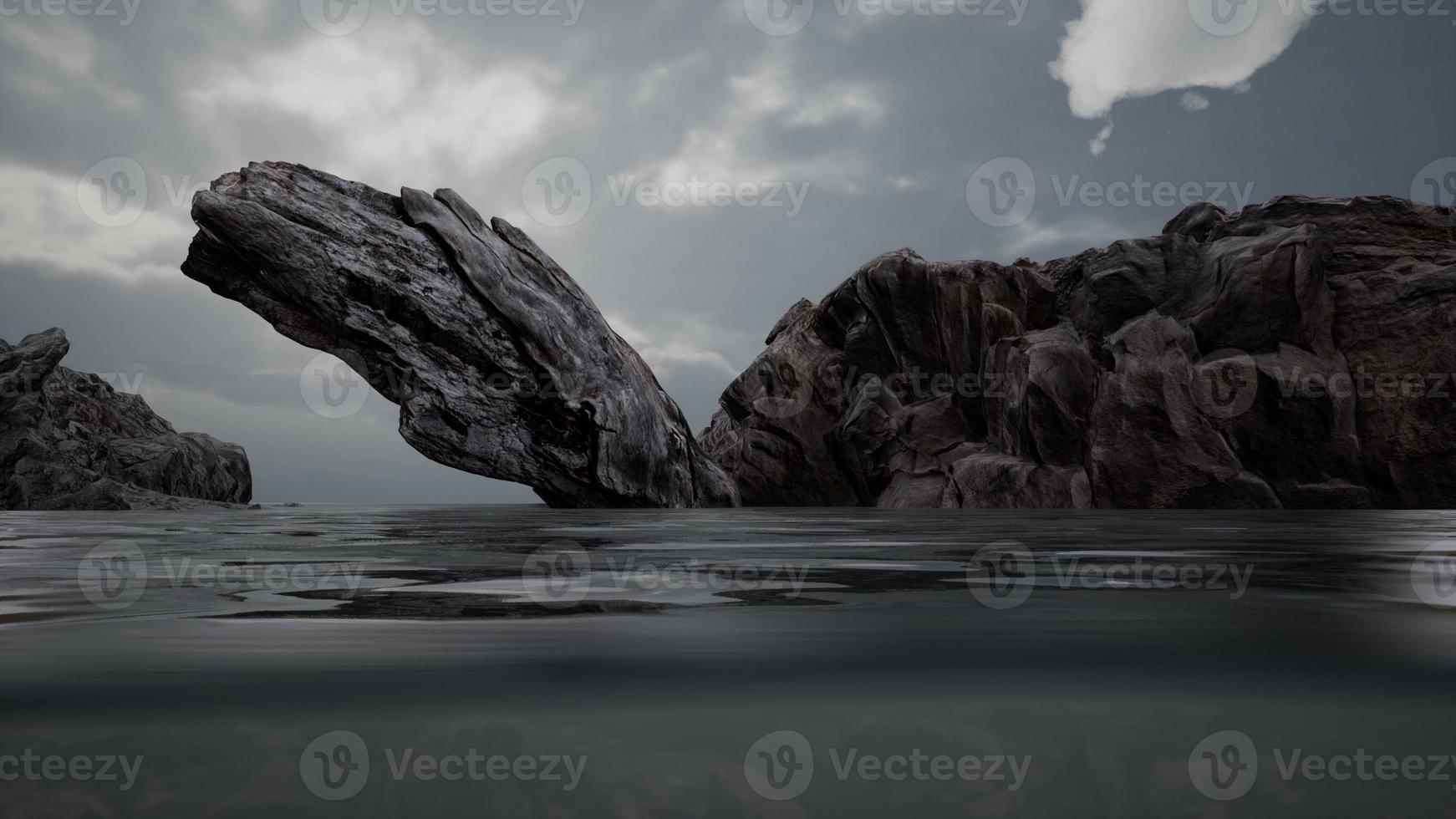 Half underwater in northern sea with rocks photo