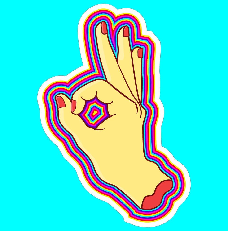 oke signo de mano estilo psicodélico vector