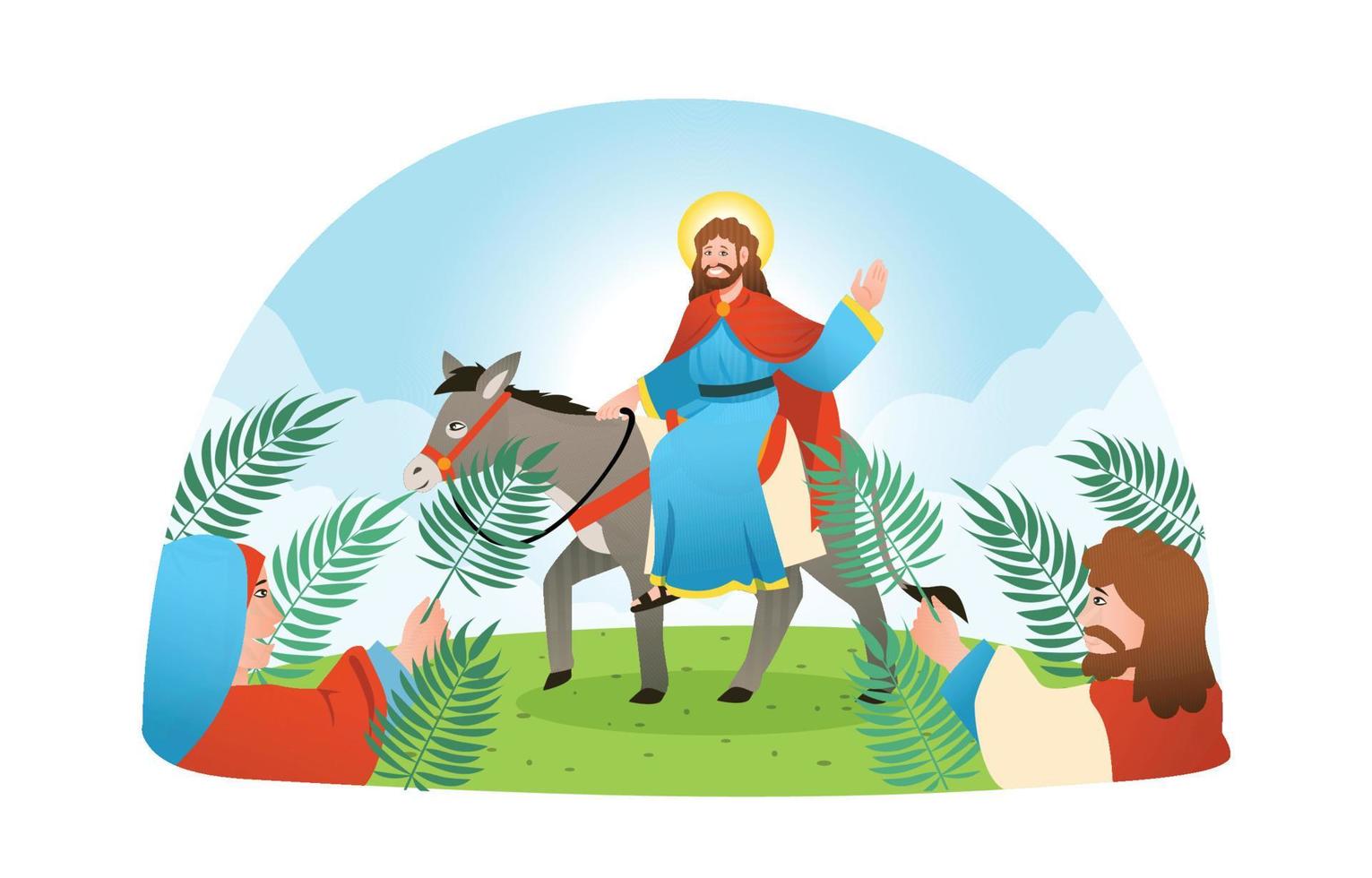 jesús montando burro el domingo de ramos vector