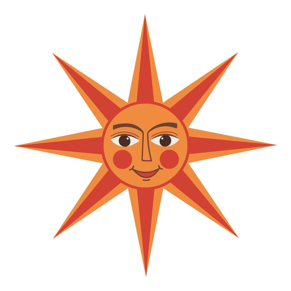Sun with face. Russian symbol holiday Shrovetide or Maslenitsa. vector