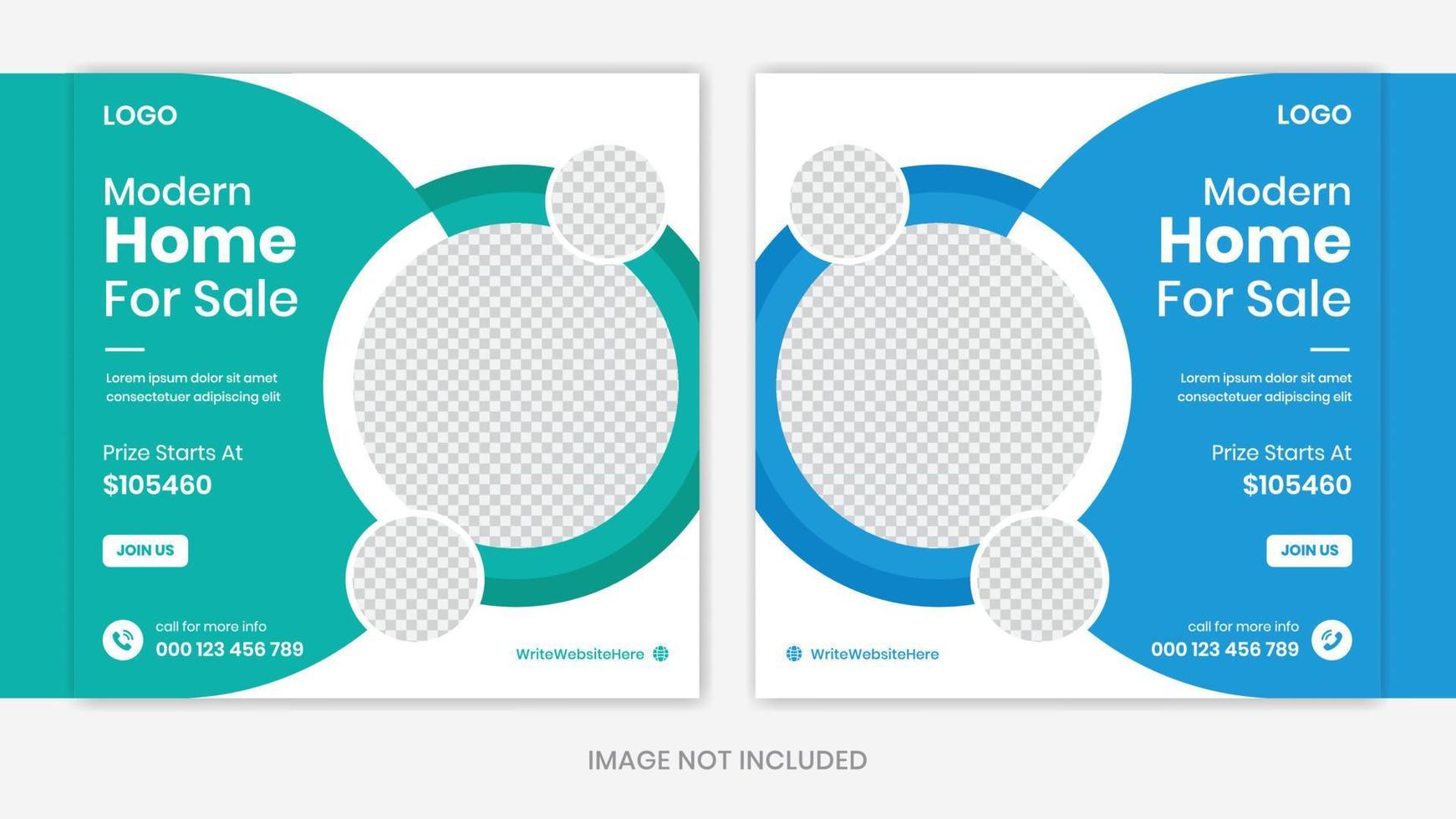 Real Estate house social media post design template, creative round shapes vector