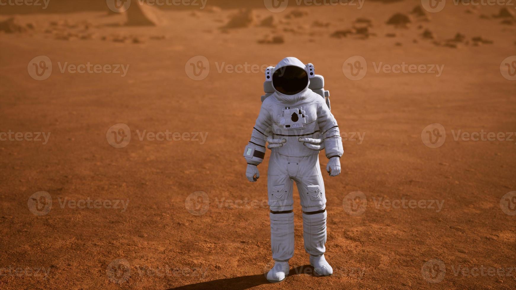 Astronaut on Mars Surface. Red Planet Covered in Gas and rock photo