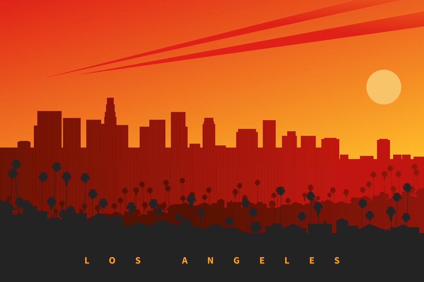 horizonte de los ángeles al atardecer, california, estados unidos. ilustración vectorial creativa original vector