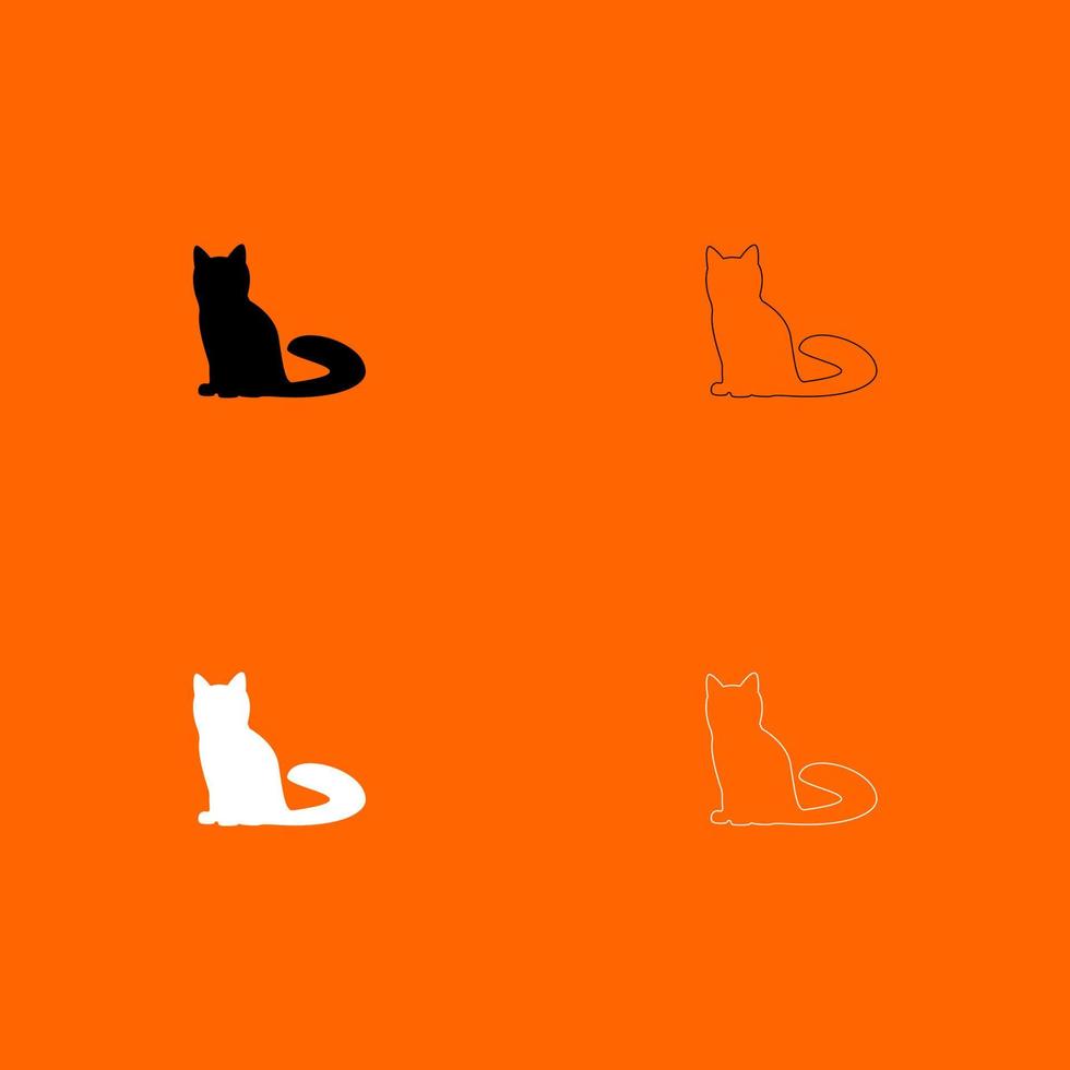 icono de conjunto de gato blanco y negro. vector