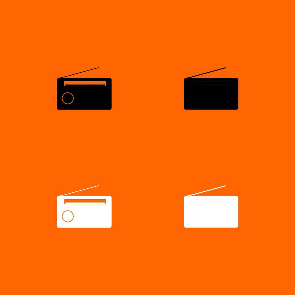 icono de conjunto de radio en blanco y negro. vector