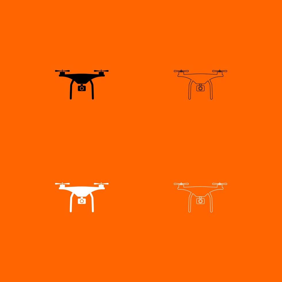 icono de conjunto de drones en blanco y negro. vector