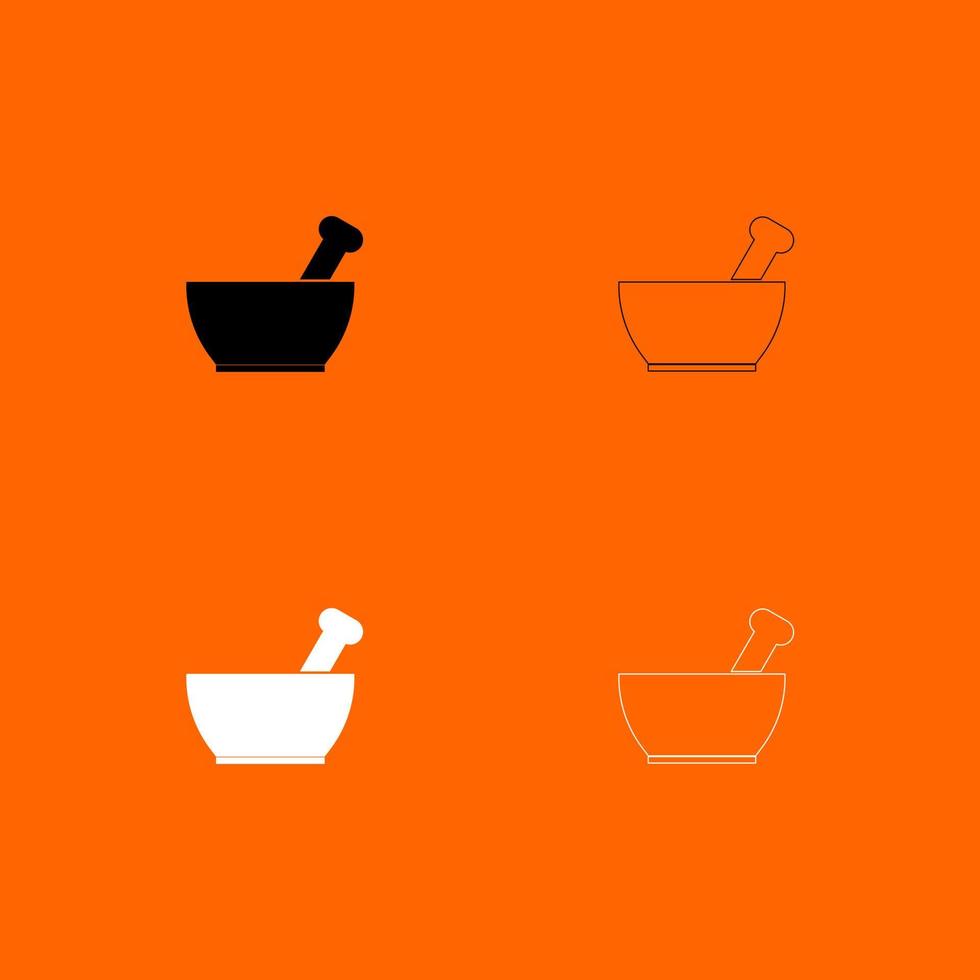 Mortar and pestle black and white set icon . vector