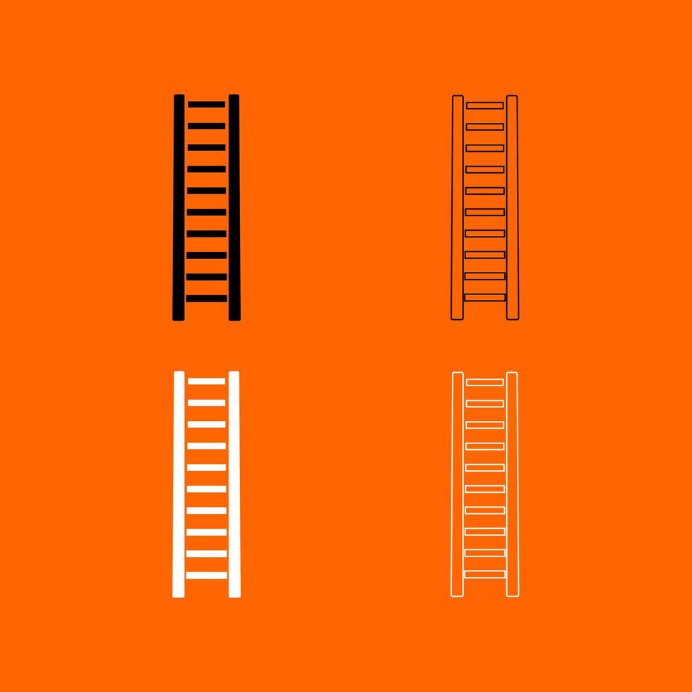 Wooden step ladder black and white set icon . vector