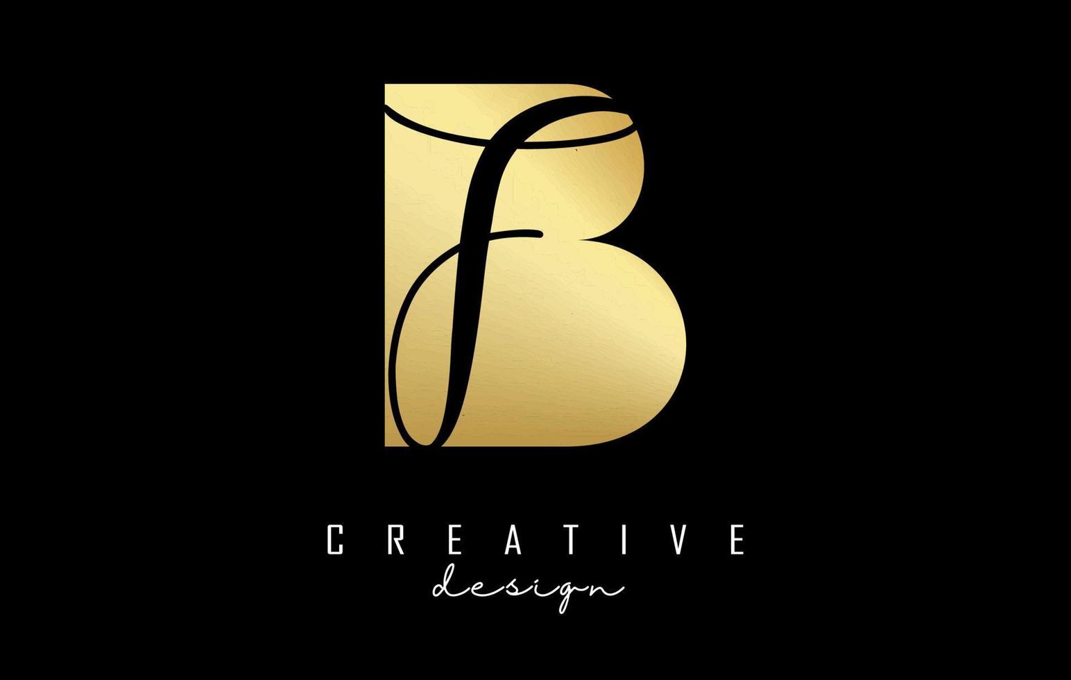 Golden letters BF Logo with a minimalist design and negative space. Letters B and f with geometric and handwritten typography. vector