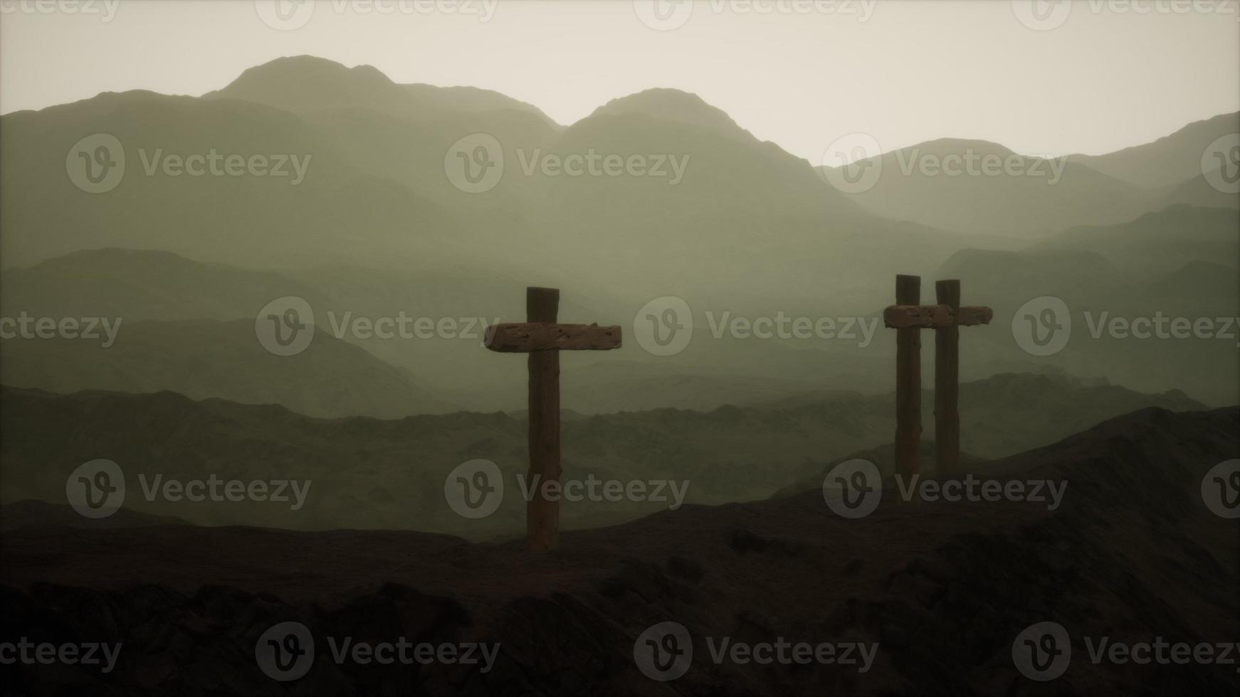 wooden Crucifix cross at mountain photo