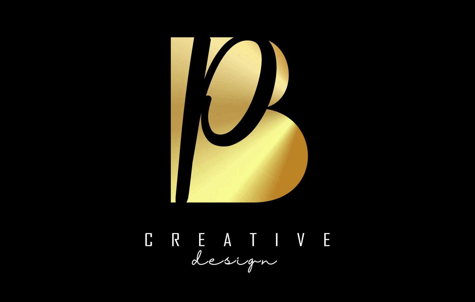 Golden letters BP Logo with a minimalist design and negative space. Letters B and P with geometric and handwritten typography. vector