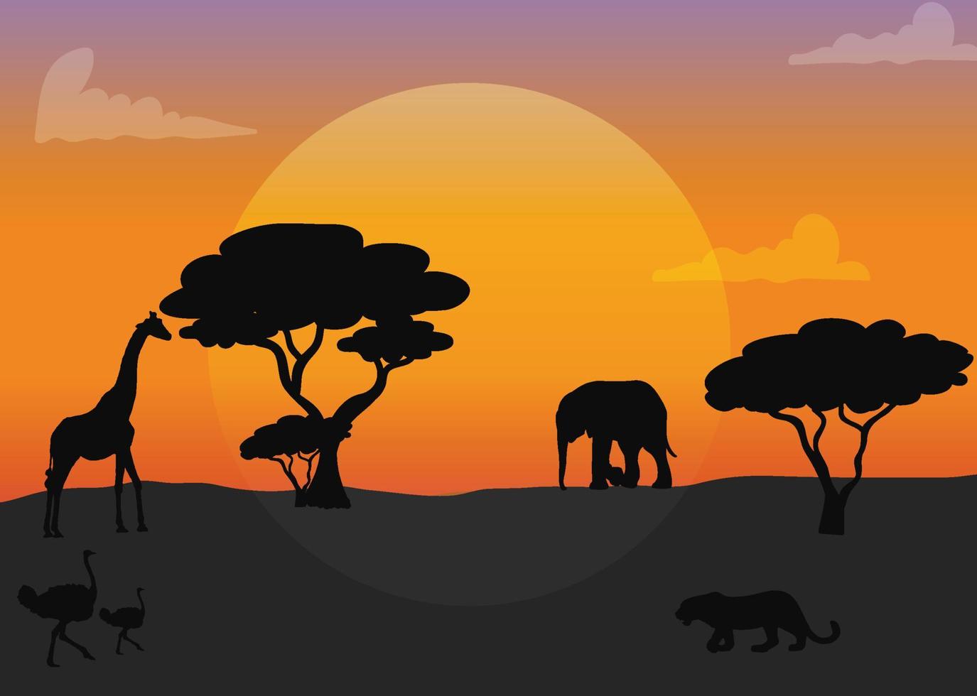 Silhouette animals savannas in the afternoon vector