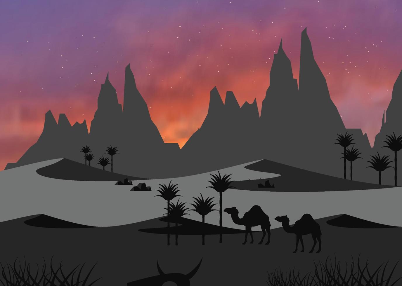 Silhouette desert wildlife landscape vector