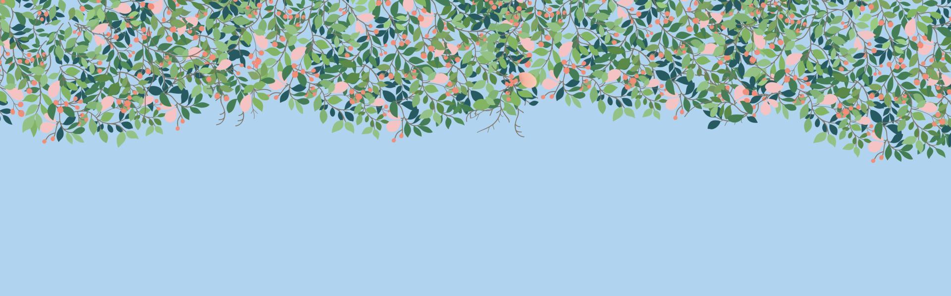 Blue sky with branches blossom of cherry. seamless texture vector