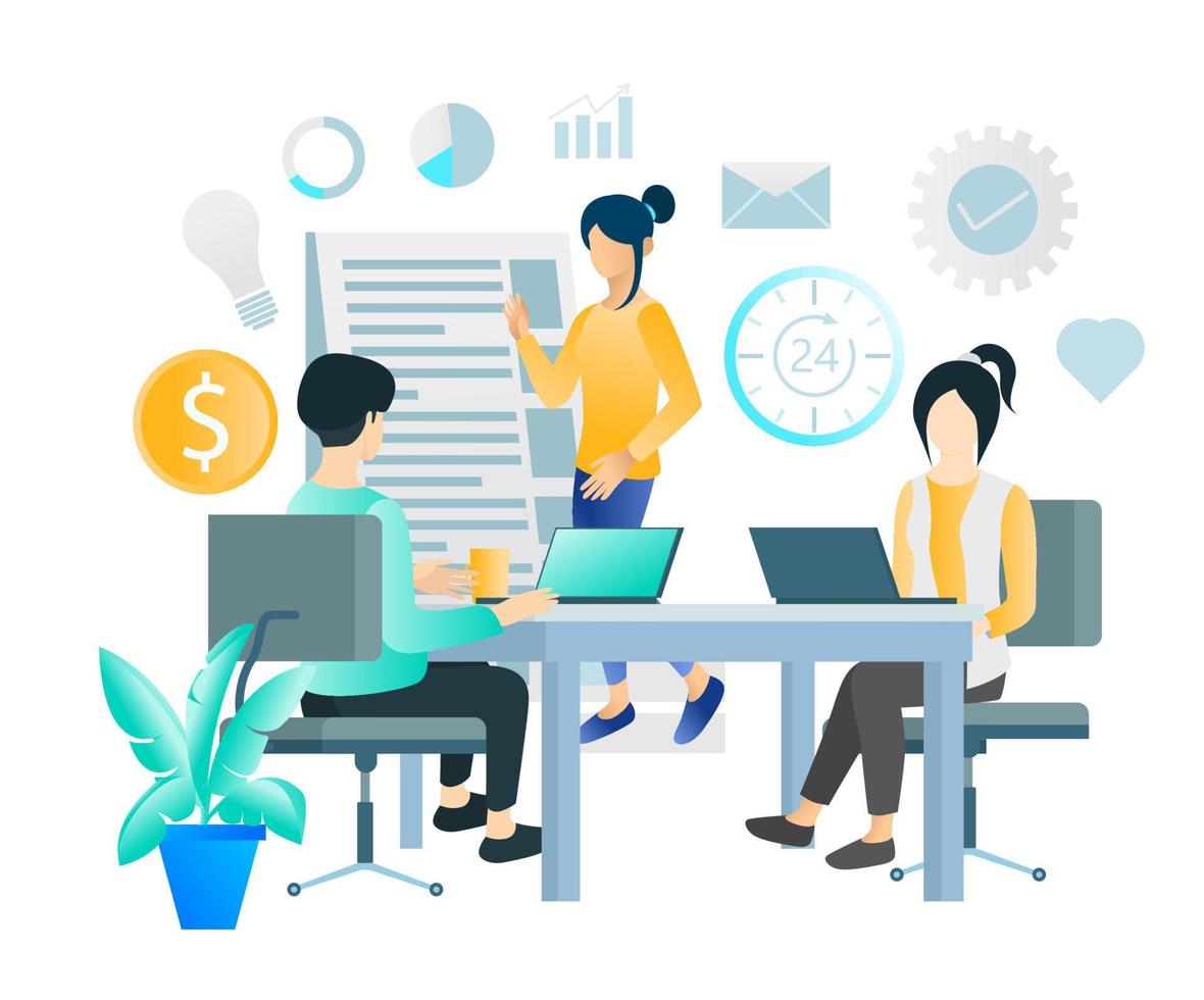 Illustration of a business meeting or presentation and training vector