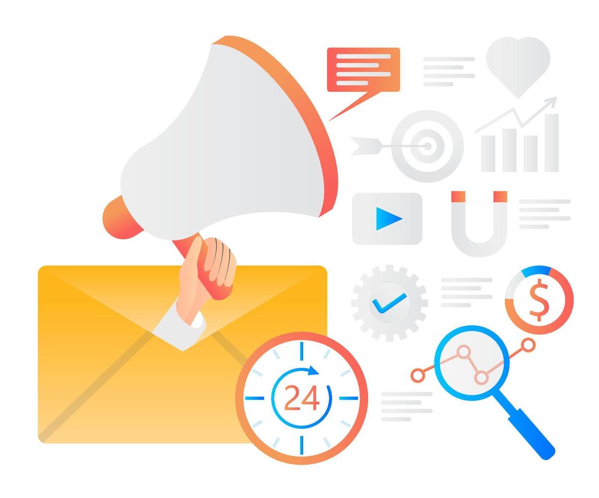 Flat illustration of email marketing working 24 hours vector