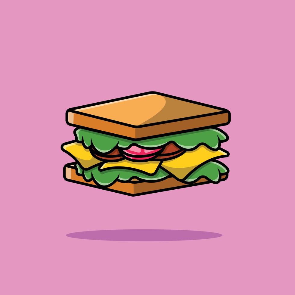 Sandwich Cartoon Vector Icon Illustration. Food Icon Concept Isolated Premium Vector. Flat Cartoon Style