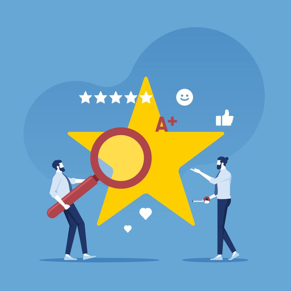 Quality management and Improvement concept, business team enhances the reputation of the business or doing a check on a star vector