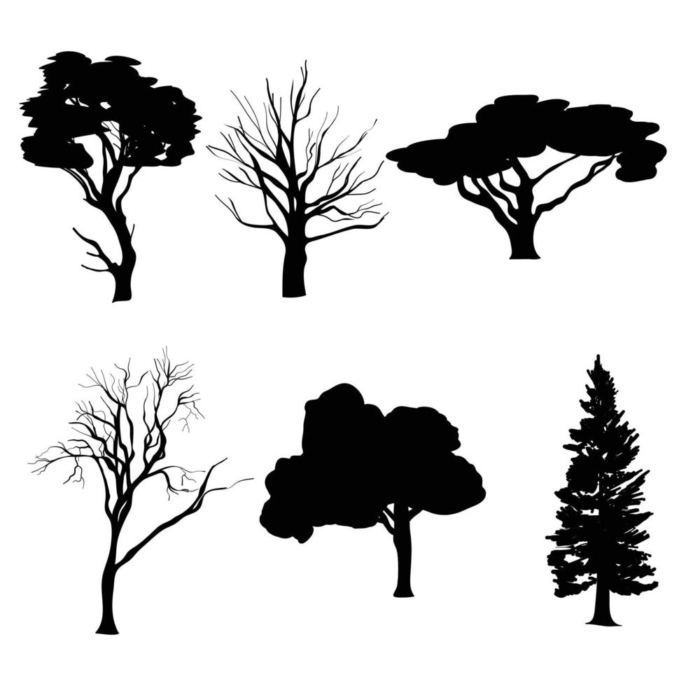 conjunto, de, siluetas, árboles, aislado, blanco, plano de fondo vector