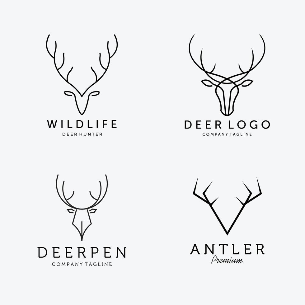 Set of Line Art Deer Hunt Logo Vector Illustration Design Icon Simple Sign