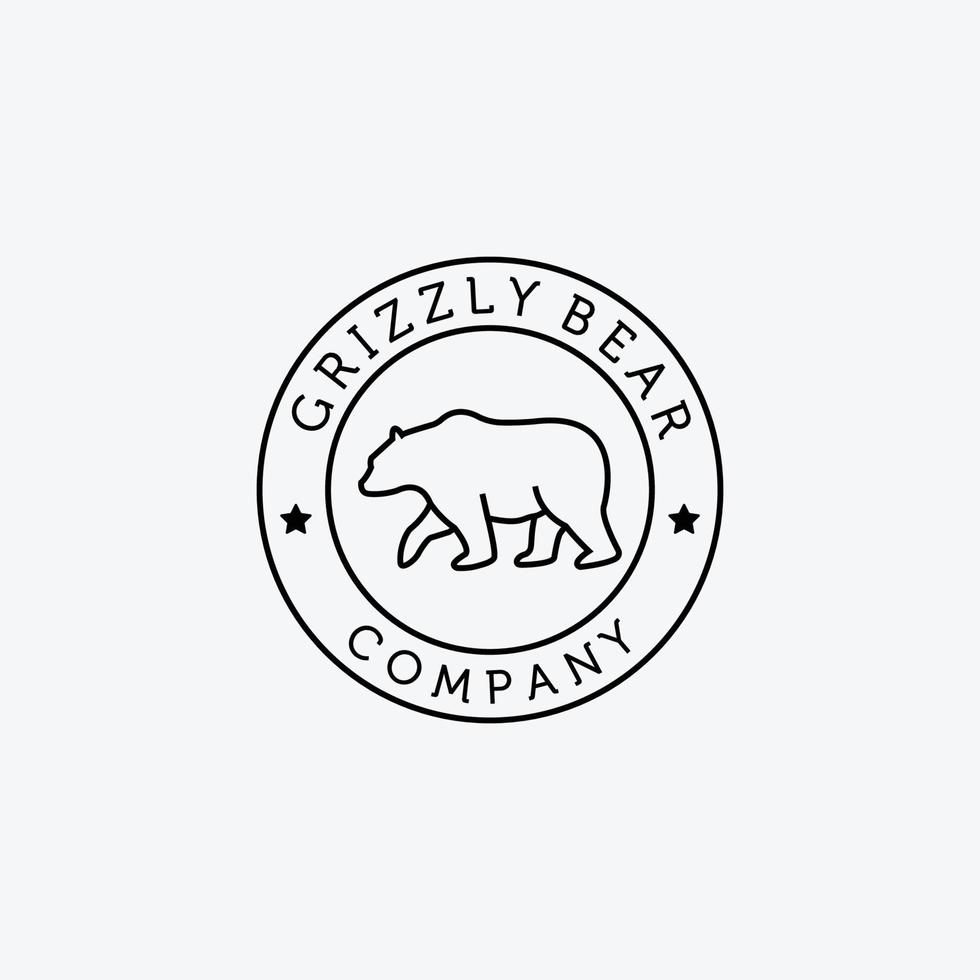 Emblem Line Art Walking Bear Hunter Logo Vector Design Illustration, Grizzly Bear, Polar Bear, Black Bear