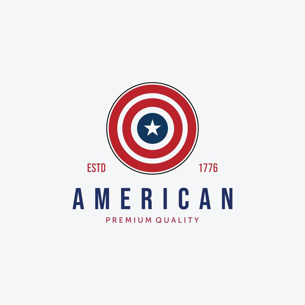 círculo del vector del logotipo de la bandera americana, diseño de ilustración del capitán américa, concepto vintage de estados unidos