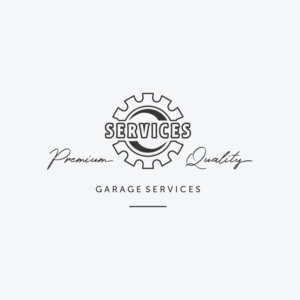 Simple Line Art Gear Automotive Logo, Design of Mechanical Engineering of Auto Services, Illustration Garage Automotive Vector