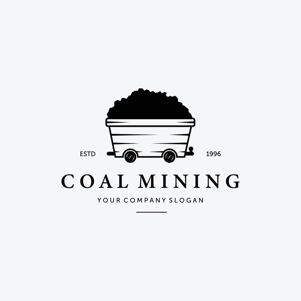 Simple Vintage Mine Cart Logo, Illustration Design of Mining Trolley Concept, Vector of Flat Sand Mining Cart Concept