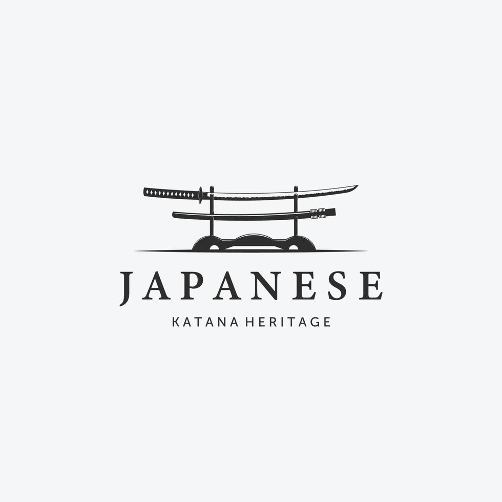 katana samurai logo vector vintage, diseño de ilustración de herencia japonesa, concepto de arma de espada minimalista
