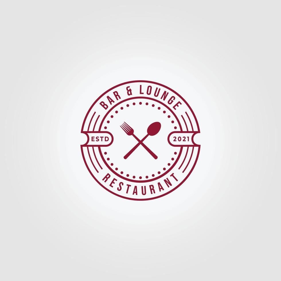 emblem bar lounge restaurant spoon fork logo icon vintage line art vector illustration design