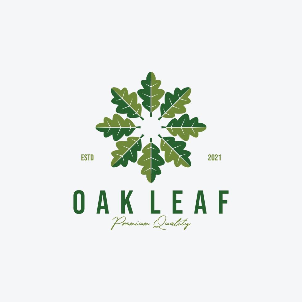 Emblem or Circle of Oak Leaf Logo Vector, Leaves Design for Business, Meditation by Oak of Illustration Vintage, Healthy Logo, Acupuncture Spa vector