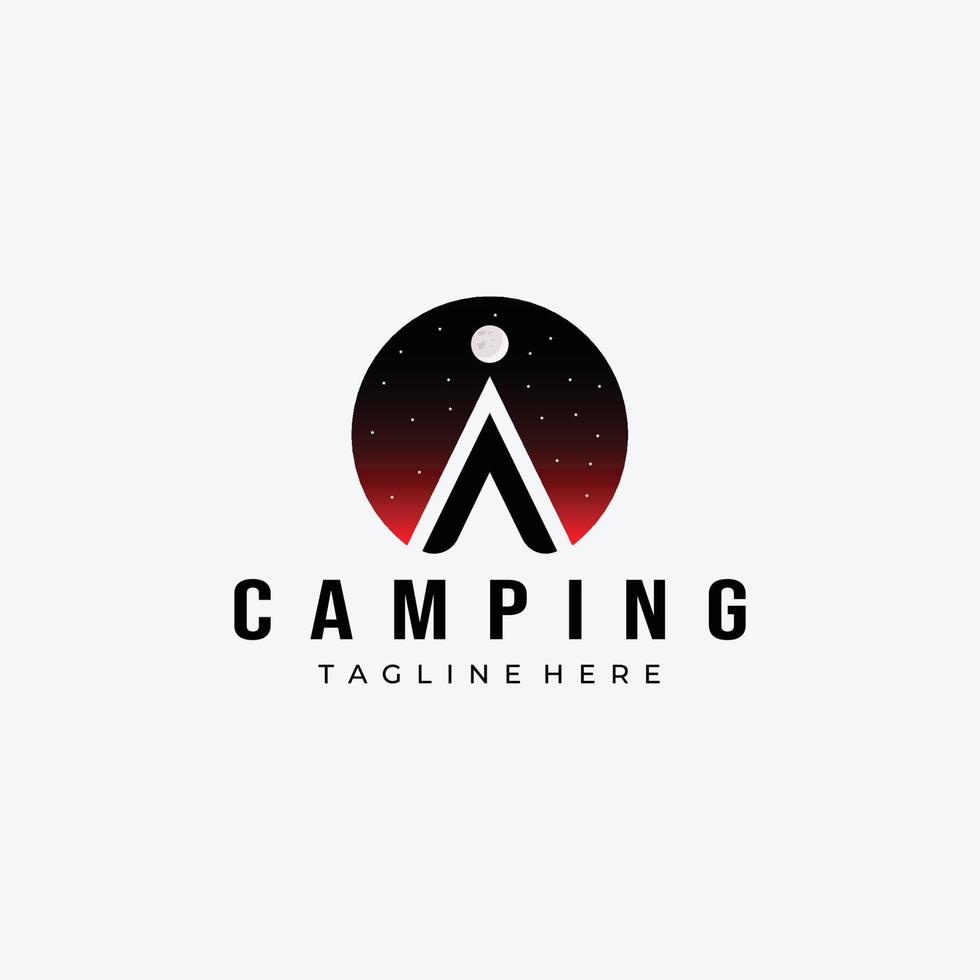 Night Tent Camping Logo Vector Design Vintage Illustration Icon