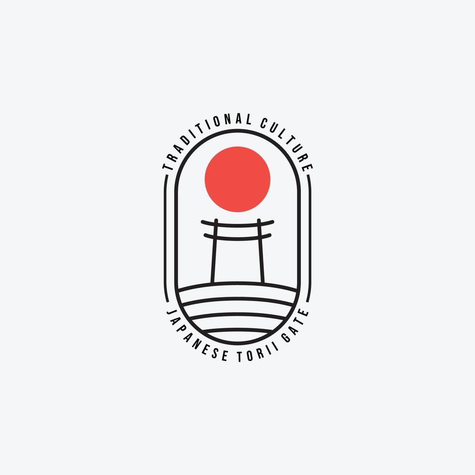 simplemente emblema torii puerta línea arte vector logo, diseño de ilustración de la cultura del templo tradicional japonés
