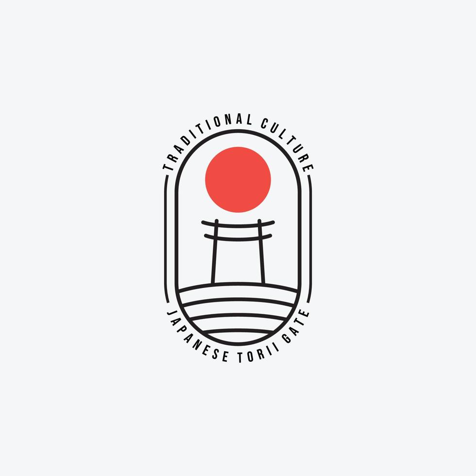 Simply Emblem Torii Gate Line Art Vector Logo, Illustration Design of Japanese Traditional Temple Culture