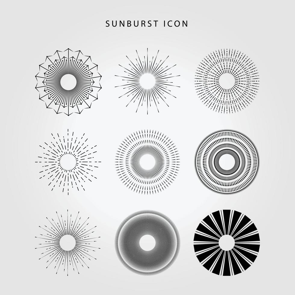 conjunto de diseño de plantilla de ilustración de vector de logotipo de fondo de ráfaga de sol, icono de plantilla de círculo de ráfaga estrella de primavera