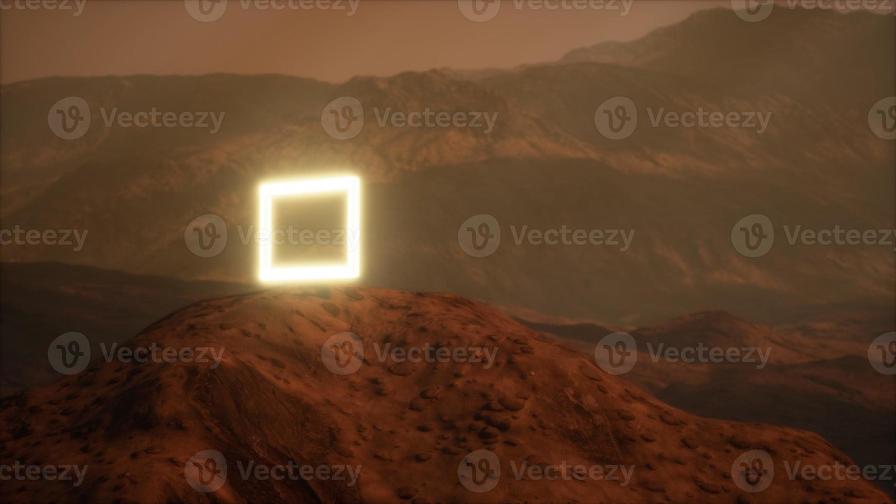 Neon Portal on Mars Planet Surface With Dust Blowing photo