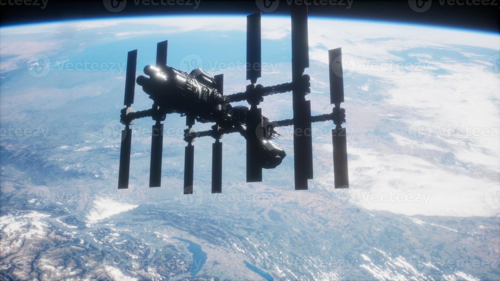A view of the Earth and a spaceship. ISS is orbiting the Earth photo