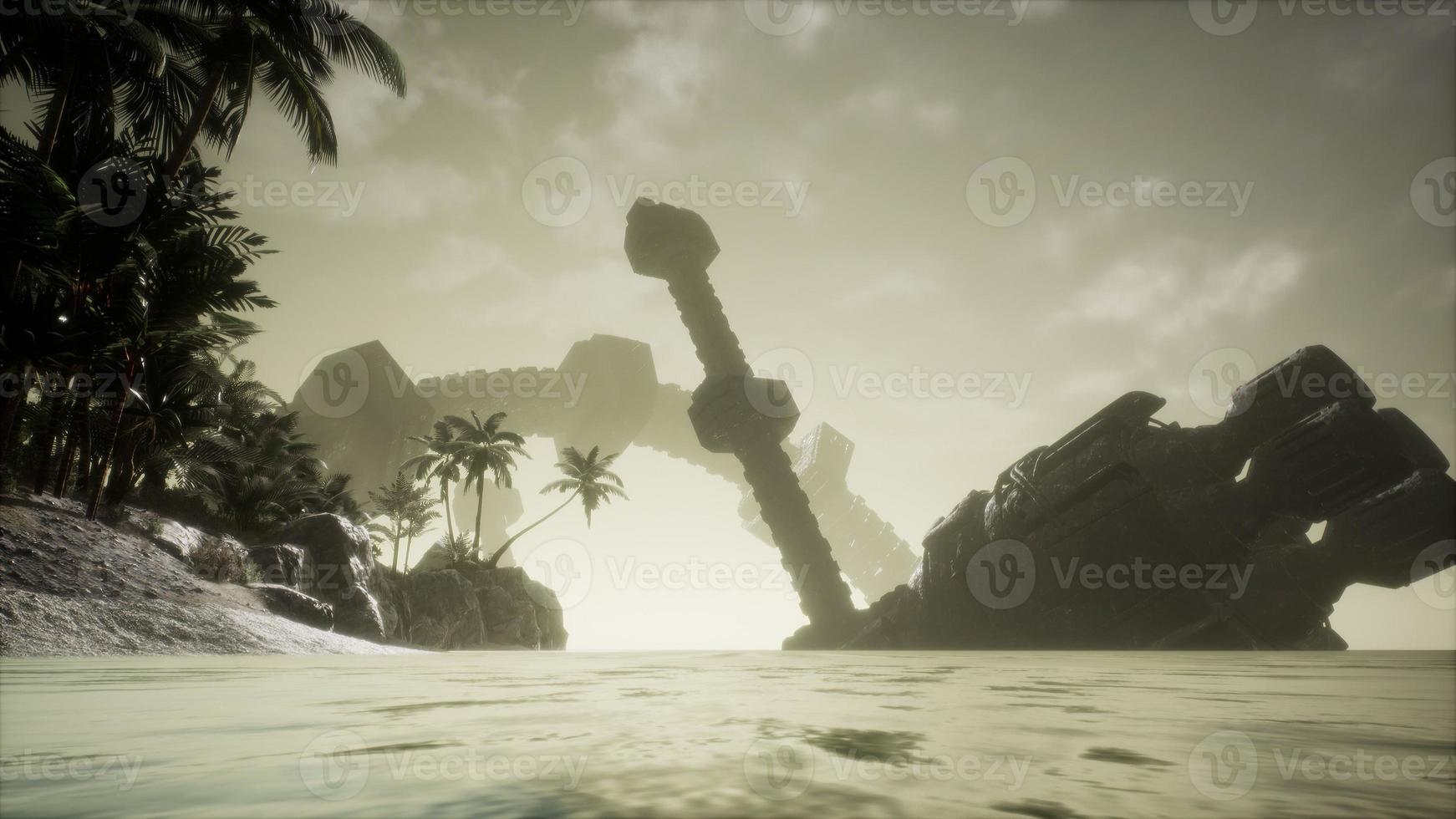 UFO crashed in the ocean near tropical island photo