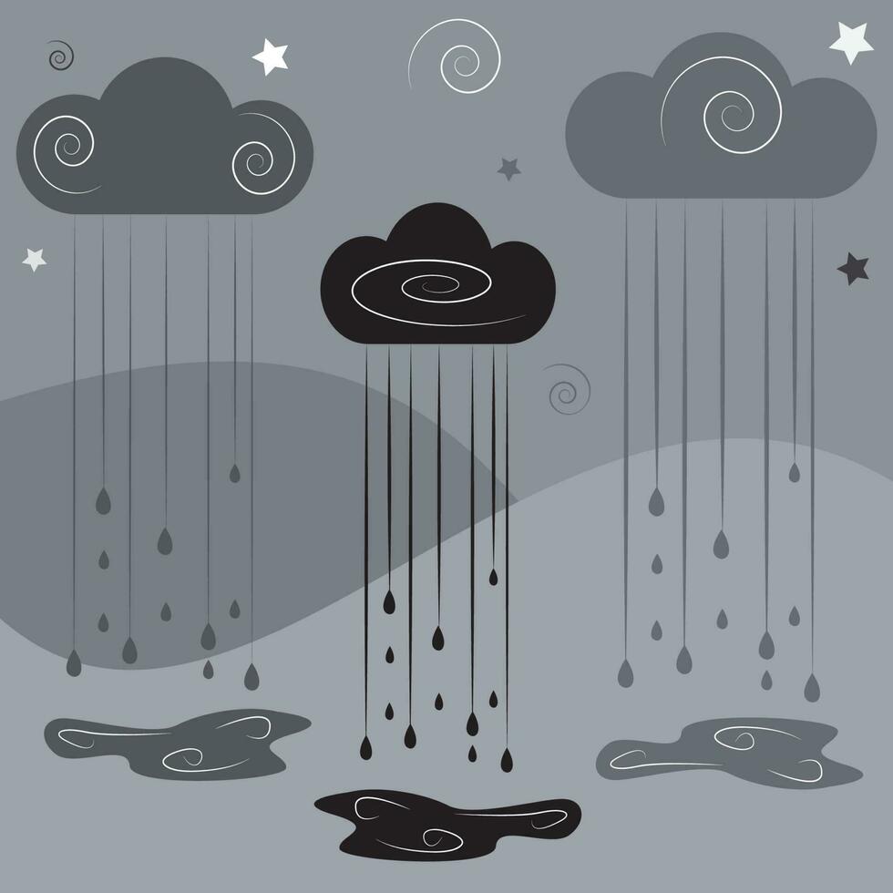 noche tormentosa con nubes de lluvia y gotas de lluvia vector