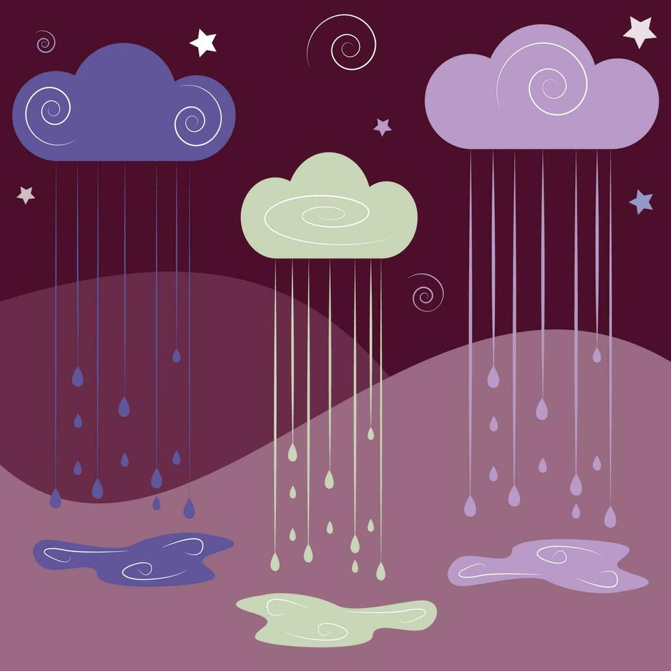 noche tormentosa con nubes de lluvia y gotas de lluvia vector
