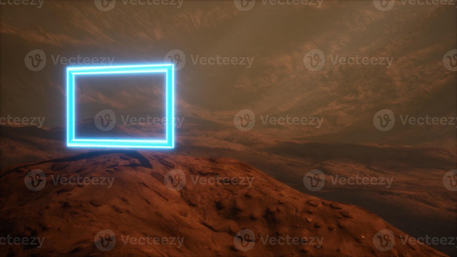 Neon Portal on Mars Planet Surface With Dust Blowing photo