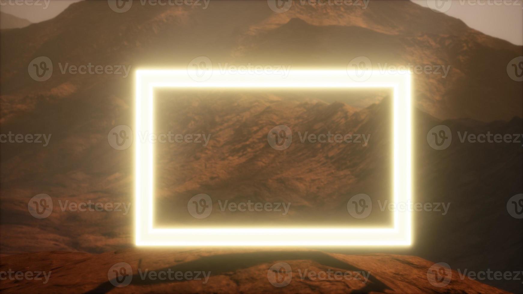 Neon Portal on Mars Planet Surface With Dust Blowing photo