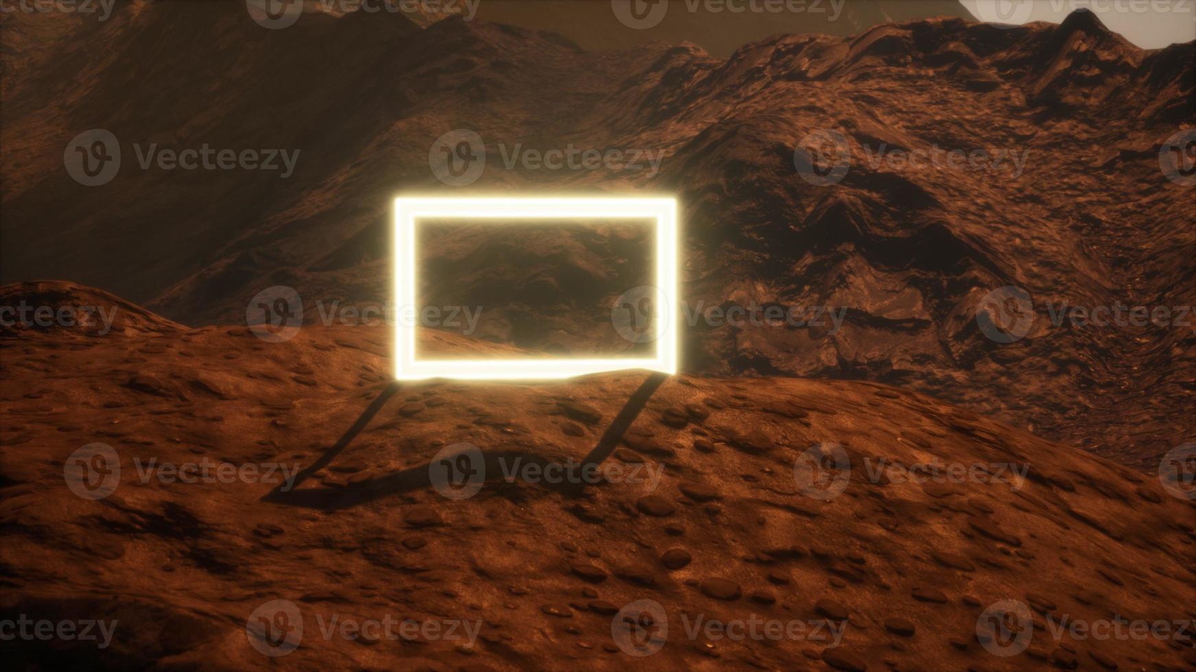 Neon Portal on Mars Planet Surface With Dust Blowing photo