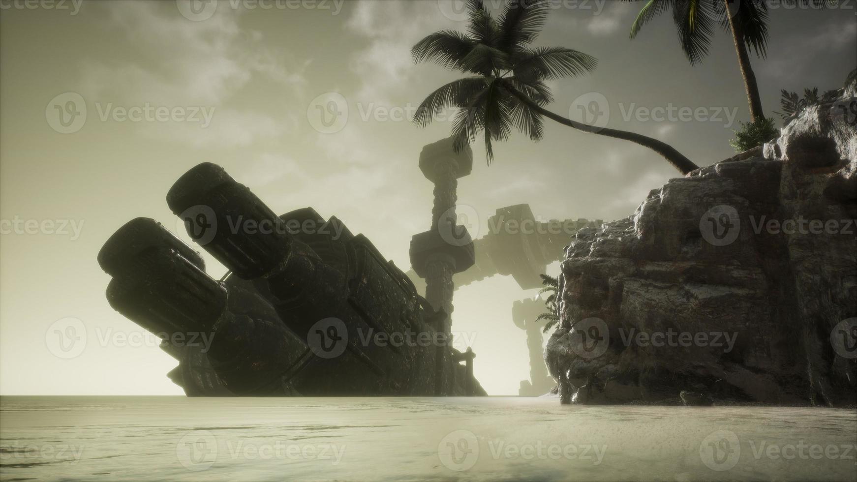 UFO crashed in the ocean near tropical island photo
