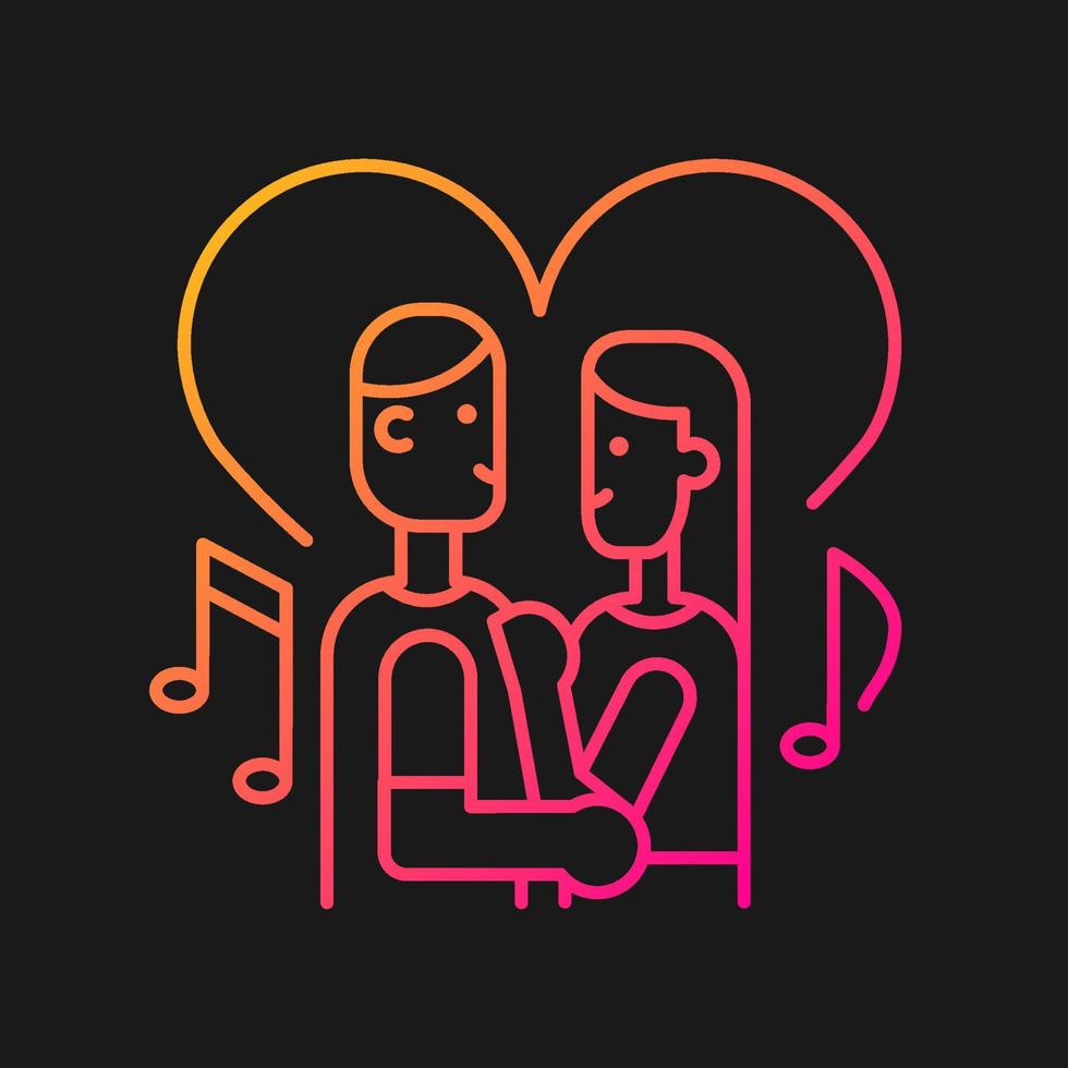 Couple dancing gradient vector icon for dark theme. Married young people slow dancing. Dance lesson for couple. Thin line color symbol. Modern style pictogram. Vector isolated outline drawing