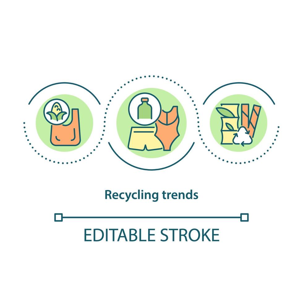 Recycling trends concept icon. Waste upcycling. Products from ecogically friendly materials abstract idea thin line illustration. Vector isolated outline color drawing. Editable stroke